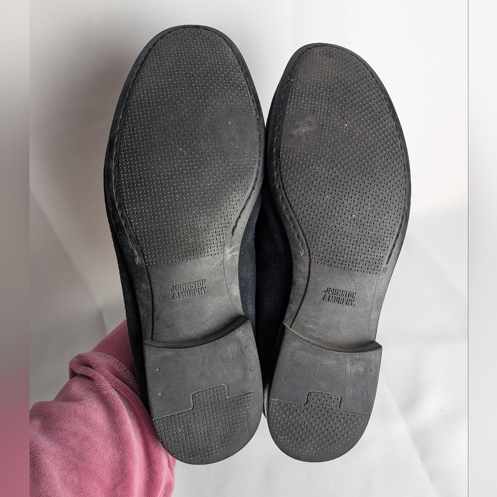 JOHNTSON & MURPHY Suede Blue Leather Loafer Flat Men Shoes Size 9 Slip On - Picture 8 of 10